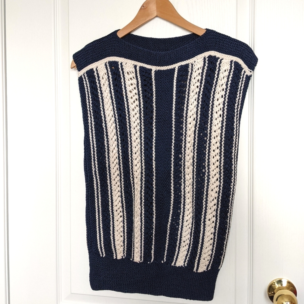 2/$45 Handmade Vintage Crochet Sweater Vest in navy and white